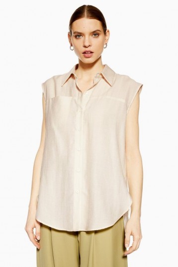 Topshop Boutique Sleeveless shirt in Stone | neutral tone fashion