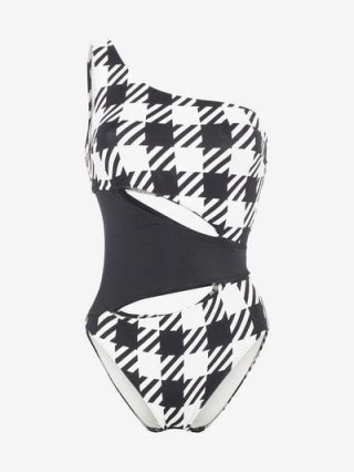 Solid & Striped Louise Swimsuit in black and white / monochrome houndstooth print swimwear - flipped