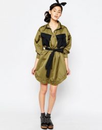 Sonia by Sonia Rykiel Military Shirt Dress in olive & black – as worn by Leigh Anne Pinnock on Instagram, 29 September 2015. Celebrity fashion | star style clothing | designer dresses | what celebrities wear | Little Mix