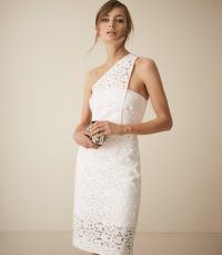 REISS SOPHIA ONE SHOULDER LACE DRESS WHITE ~ feminine cocktail outfit ~ beautiful event wear