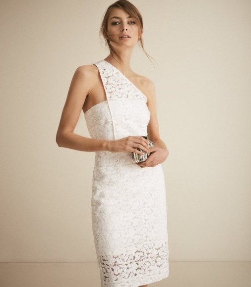 REISS SOPHIA ONE SHOULDER LACE DRESS WHITE ~ feminine cocktail outfit ~ beautiful event wear - flipped