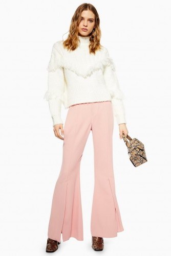 Topshop Split Front Flares in Blush | pink flared trousers | retro fashion - flipped