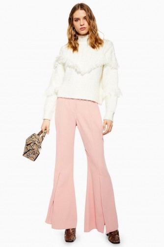 Topshop Split Front Flares in Blush | pink flared trousers | retro fashion