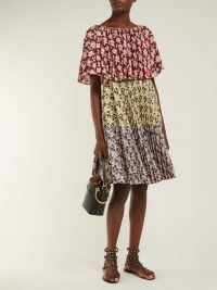 VALENTINO Spring Garden-print pleated dress | Matches Fashion