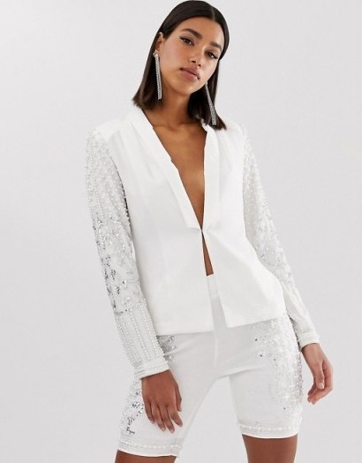Starlet white embellished blazer in white ~ luxe partywear - flipped