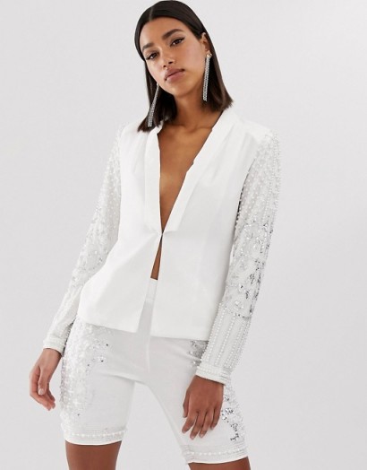 Starlet white embellished blazer in white ~ luxe partywear