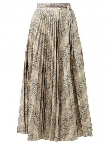 A.W.A.K.E. MODE Stephanie python-print pleated cotton skirt in grey | animal printed pleats - flipped