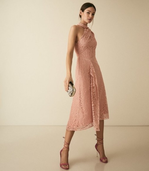 Reiss STEPHIE ASYMMETRIC LACE DRESS BLUSH ~ light-pink occasion dresses