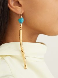 MARNI Stick hook earrings ~ turquoise resin and gold tone drops