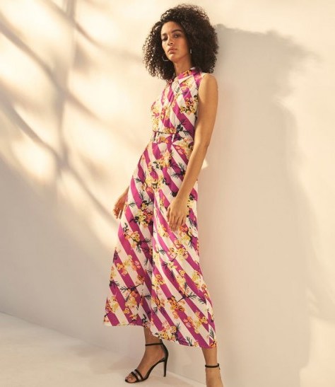 KAREN MILLEN Striped Floral Jumpsuit ~ mixed print jumpsuits - flipped