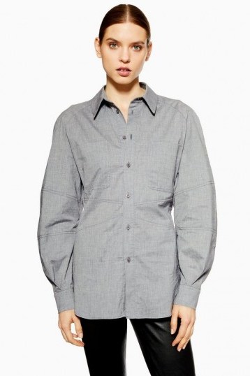 Topshop Boutique Structured Shirt in Grey - flipped