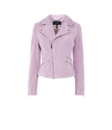 KAREN MILLEN Suede Biker Jacket in Lilac ~ luxe jackets - flipped