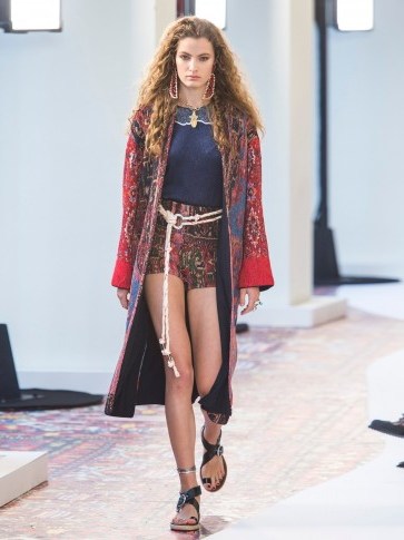 CHLOÉ Tapestry silk-jacquard coat in burgundy ~ long boho jacket - flipped