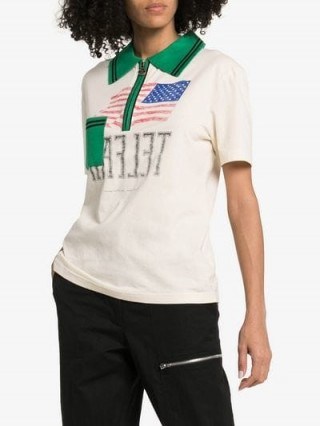 Telfar Flag Print Polo Shirt in white and green / logo prints - flipped