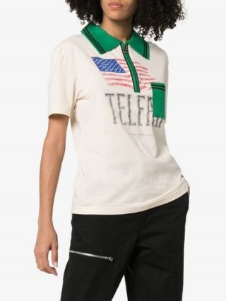 Telfar Flag Print Polo Shirt in white and green / logo prints
