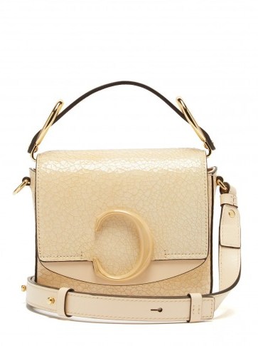 CHLOÉ The C mini cracked-leather shoulder bag in cream ~ small chic handbag - flipped