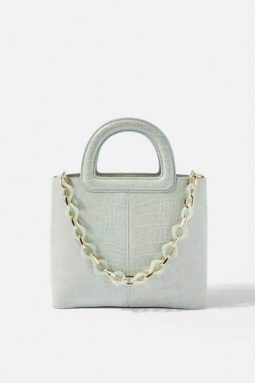 TOPSHOP Tia Croc Grab Bag in Sage / small light-green handbag - flipped