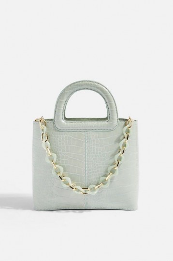 TOPSHOP Tia Croc Grab Bag in Sage / small light-green handbag