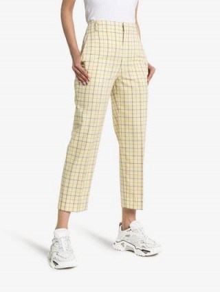 Tibi Checked Tapered Trousers in Yellow - flipped