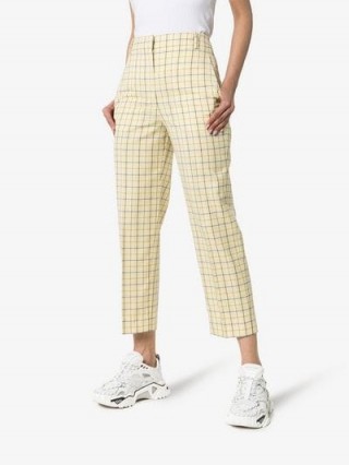 Tibi Checked Tapered Trousers in Yellow