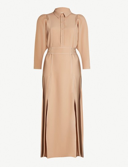 TOPSHOP Topstitch crepe shirt dress in camel ~ vintage look clothing