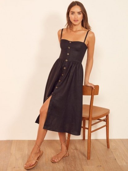 Reformation Tori Dress in Black | skinny strap fit and flare - flipped