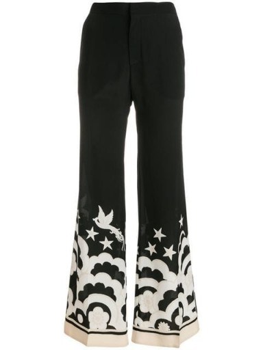VALENTINO contrast print wide-leg trousers in black and white | monochrome printed pants - flipped