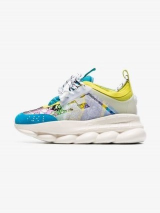 Versace Multicoloured Chain Reaction Leather Sneakers | sports luxe trainers - flipped