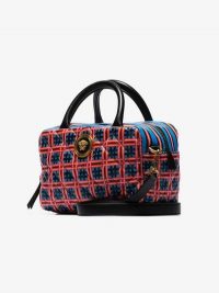 Versace Red And Blue Quilted Top Handle Leather Cross Body Bag / checked print handbag