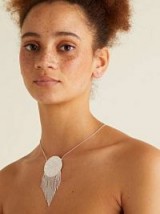 Oliver Bonas Viola Disc & Tassel Silver Plated Pendant Necklace / tasseled boho necklaces / bohemian jewellery
