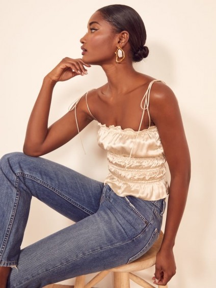 Reformation Viviana Top in Ivory | luxe smocked camisole