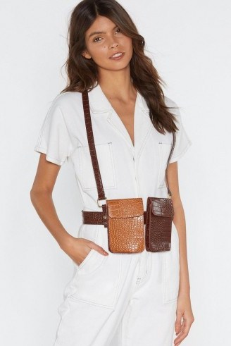 NASTY GAL We Will Croc You Harness Belt Bag in Brown - flipped