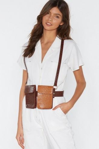 NASTY GAL We Will Croc You Harness Belt Bag in Brown