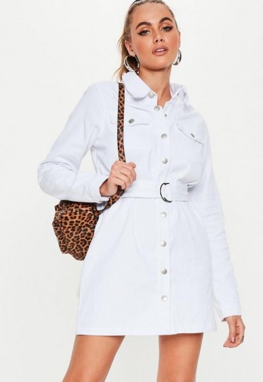 Missguided white button through utility denim shirt dress