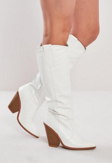 MISSGUIDED white calf height western cowboy boots - flipped