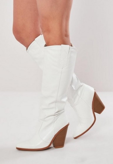 MISSGUIDED white calf height western cowboy boots