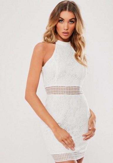 Missguided white lace 90s neck mini dress | floral party fashion