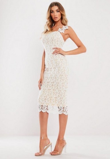 Missguided white one shoulder crochet midi dress | luxe style pencil dresses - flipped