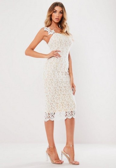 Missguided white one shoulder crochet midi dress | luxe style pencil dresses