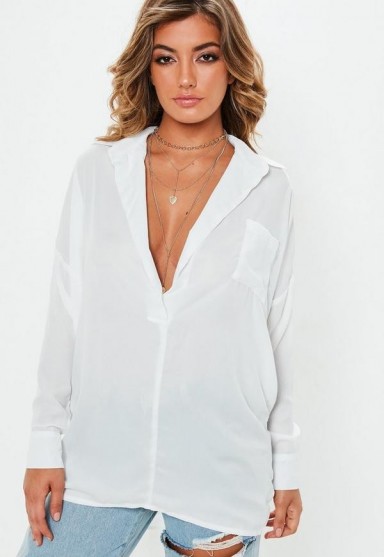 Missguided white oversized plunge tunic | longline plunging shirts