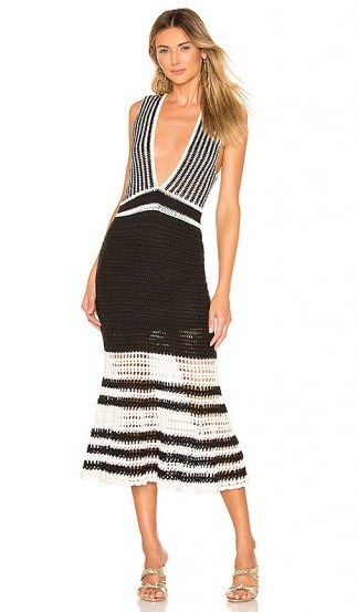 X by NBD Lana Midi Dress in Black and Ivory | monochrome plunge front frock - flipped