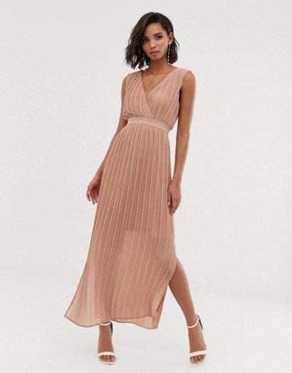 Y.A.S pleated wrap maxi dress in Cafe au lait