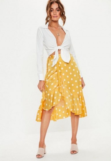 Missguided yellow polka dot wrap midi skirt - flipped