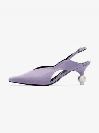 Yuul Yie Purple Doreen 70 Leather Slingback Pumps / pearl embellished kitten heel / square toe slingbacks - flipped