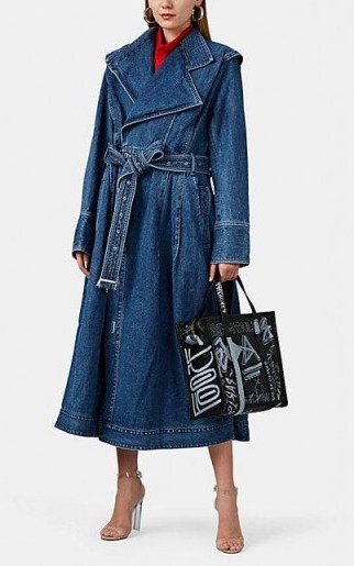 AKIRA NAKA Kamishimo Denim Coat in blue stonewash ~ modern classics belted wrap coats - flipped