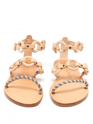 ÁLVARO Ali wood and leather sandals in light-tan