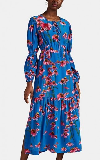ALICE ARCHER Ismene Floral Silk Tiered Maxi Dress in Blue