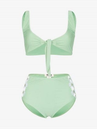 All Things Mochi Lilly Embroidered Flower Sides Bikini in Green | retro swimwear - flipped