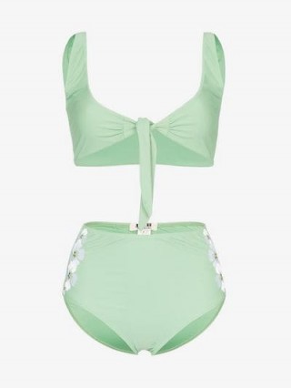 All Things Mochi Lilly Embroidered Flower Sides Bikini in Green | retro swimwear