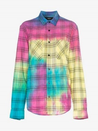 Amiri Rainbow Tie Dye Plaid Cotton Shirt / checked shirts